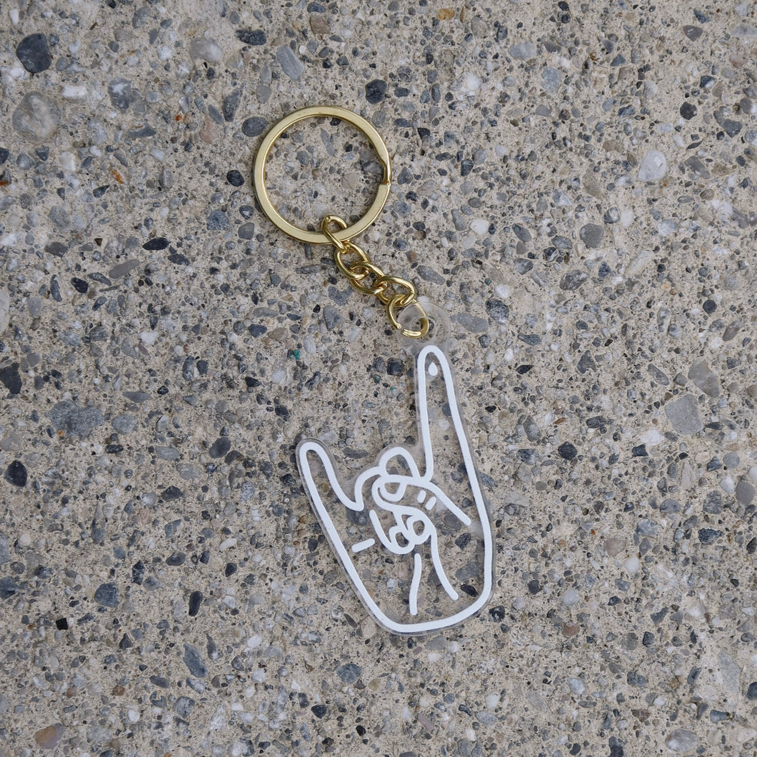 rock on fingerprick keychain
